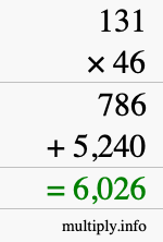How to calculate 131 times 46 using long multiplication How to calculate 131 times 46 using long multiplication