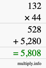 How to calculate 132 times 44 using long multiplication