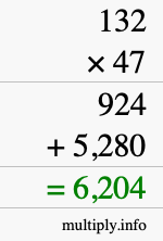 How to calculate 132 times 47 using long multiplication