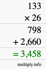 How to calculate 133 times 26 using long multiplication How to calculate 133 times 26 using long multiplication