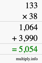 How to calculate 133 times 38 using long multiplication