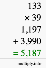 How to calculate 133 times 39 using long multiplication