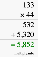 How to calculate 133 times 44 using long multiplication