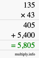 How to calculate 135 times 43 using long multiplication How to calculate 135 times 43 using long multiplication