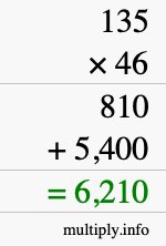 How to calculate 135 times 46 using long multiplication