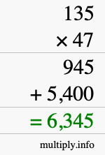 How to calculate 135 times 47 using long multiplication