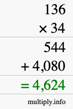 How to calculate 136 times 34 using long multiplication How to calculate 136 times 34 using long multiplication