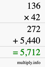 How to calculate 136 times 42 using long multiplication How to calculate 136 times 42 using long multiplication
