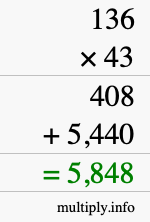 How to calculate 136 times 43 using long multiplication How to calculate 136 times 43 using long multiplication