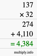 How to calculate 137 times 32 using long multiplication How to calculate 137 times 32 using long multiplication