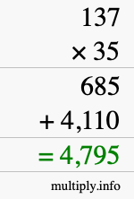 How to calculate 137 times 35 using long multiplication How to calculate 137 times 35 using long multiplication