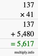 How to calculate 137 times 41 using long multiplication