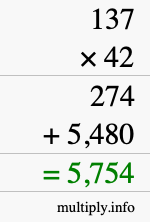 How to calculate 137 times 42 using long multiplication How to calculate 137 times 42 using long multiplication