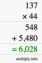 How to calculate 137 times 44 using long multiplication