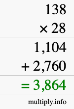 How to calculate 138 times 28 using long multiplication How to calculate 138 times 28 using long multiplication