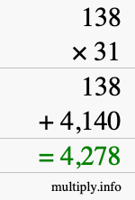How to calculate 138 times 31 using long multiplication How to calculate 138 times 31 using long multiplication
