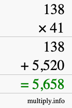 How to calculate 138 times 41 using long multiplication