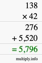 How to calculate 138 times 42 using long multiplication