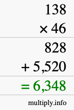 How to calculate 138 times 46 using long multiplication