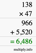 How to calculate 138 times 47 using long multiplication