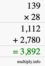 How to calculate 139 times 28 using long multiplication How to calculate 139 times 28 using long multiplication