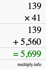 How to calculate 139 times 41 using long multiplication