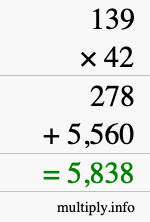 How to calculate 139 times 42 using long multiplication