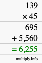 How to calculate 139 times 45 using long multiplication How to calculate 139 times 45 using long multiplication