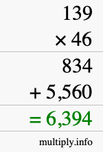 How to calculate 139 times 46 using long multiplication