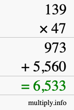 How to calculate 139 times 47 using long multiplication
