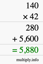 How to calculate 140 times 42 using long multiplication