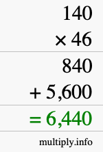 How to calculate 140 times 46 using long multiplication