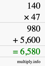 How to calculate 140 times 47 using long multiplication