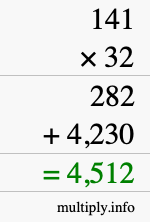 How to calculate 141 times 32 using long multiplication How to calculate 141 times 32 using long multiplication