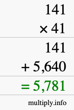 How to calculate 141 times 41 using long multiplication