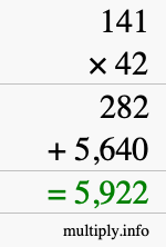 How to calculate 141 times 42 using long multiplication
