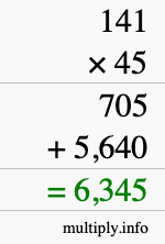 How to calculate 141 times 45 using long multiplication How to calculate 141 times 45 using long multiplication
