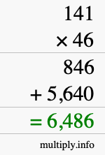 How to calculate 141 times 46 using long multiplication