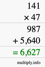 How to calculate 141 times 47 using long multiplication