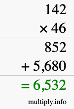 How to calculate 142 times 46 using long multiplication