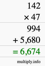 How to calculate 142 times 47 using long multiplication