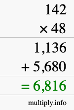 How to calculate 142 times 48 using long multiplication