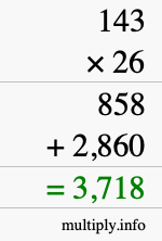 How to calculate 143 times 26 using long multiplication
