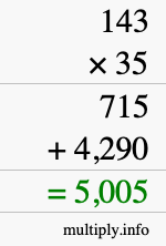 How to calculate 143 times 35 using long multiplication How to calculate 143 times 35 using long multiplication