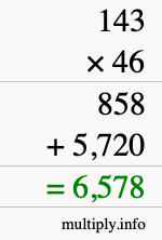 How to calculate 143 times 46 using long multiplication
