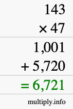 How to calculate 143 times 47 using long multiplication