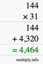 How to calculate 144 times 31 using long multiplication How to calculate 144 times 31 using long multiplication
