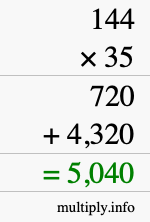 How to calculate 144 times 35 using long multiplication How to calculate 144 times 35 using long multiplication