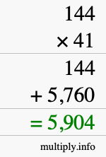 How to calculate 144 times 41 using long multiplication