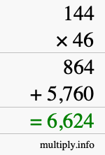 How to calculate 144 times 46 using long multiplication